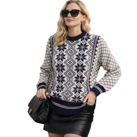 Dale of Norway Sweaters - DALE OF NORWAY Wool Sweater Nordic Fair Isle Vintage Knit Navy Blue Cream L 44